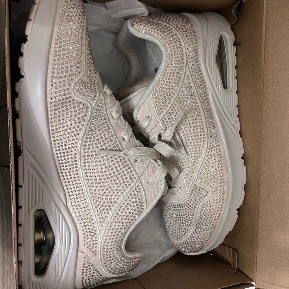 Skechers Sparkling Beige Sneakers with Rhinestones